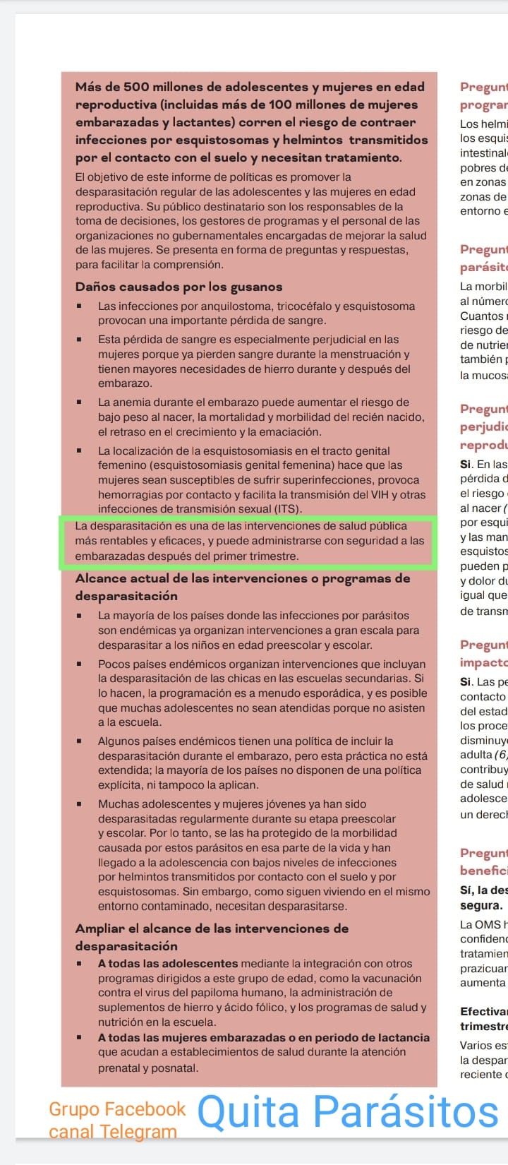 Desparasitación durante el embarazo OMS 1
