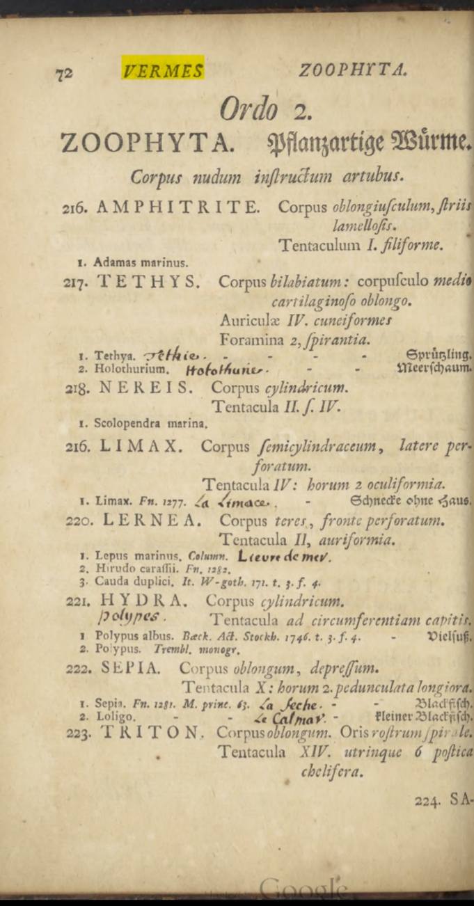 Libro Systema Naturae de Carlos Lineo